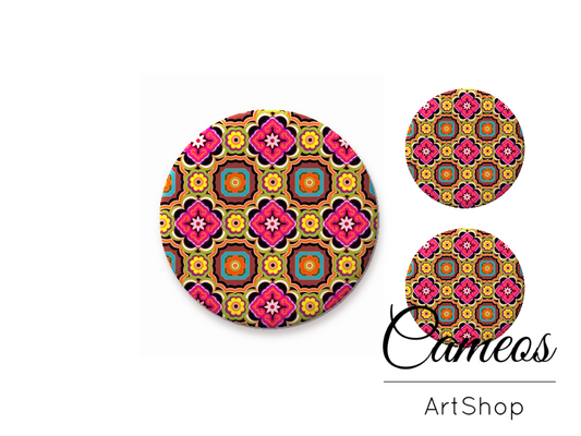 Glass cabochon set 1x25mm and 2x12mm or 1x20mm and 2x10mm, Mosaic- S1420 - Cameos Art Shop