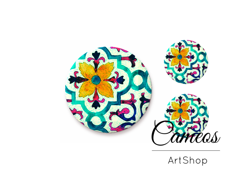 Glass cabochon set 1x25mm and 2x12mm or 1x20mm and 2x10mm, Retro- S1421 - Cameos Art Shop