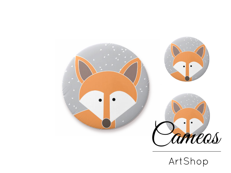 Glass cabochon set 1x25mm and 2x12mm or 1x20mm and 2x10mm, Fox- S1425 - Cameos Art Shop