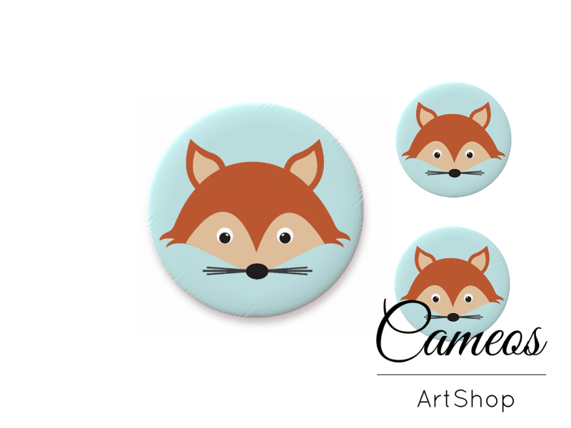 Glass cabochon set 1x25mm and 2x12mm or 1x20mm and 2x10mm, Fox- S1426 - Cameos Art Shop
