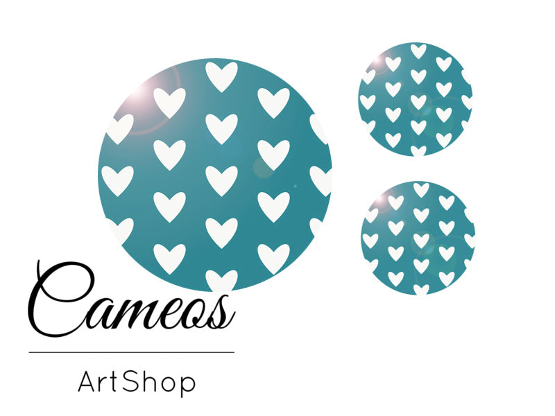Glass cabochon set 1x25mm and 2x12mm or 1x20mm and 2x10mm, Hearts- S143 - Cameos Art Shop