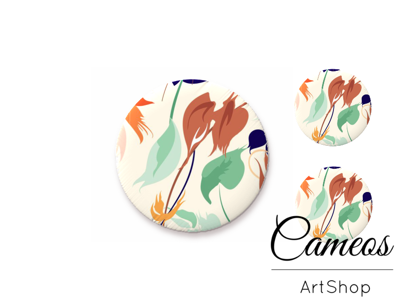 Glass cabochon set 1x25mm and 2x12mm or 1x20mm and 2x10mm, Flowers- S1430 - Cameos Art Shop