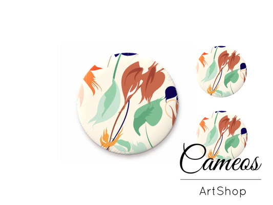 Glass cabochon set 1x25mm and 2x12mm or 1x20mm and 2x10mm, Flowers- S1430 - Cameos Art Shop