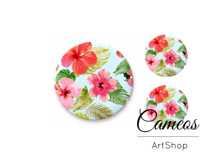 Glass cabochon set 1x25mm and 2x12mm or 1x20mm and 2x10mm, Floral - S1438 - Cameos Art Shop
