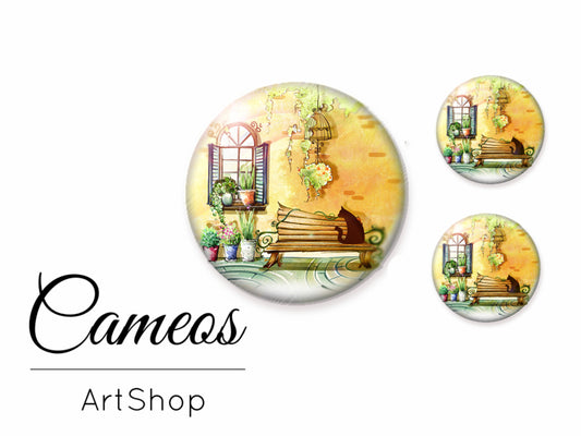 Glass cabochon set 1x25mm and 2x12mm or 1x20mm and 2x10mm, Cat- S144