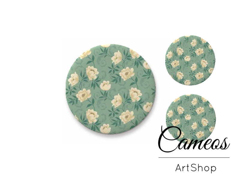 Glass cabochon set 1x25mm and 2x12mm or 1x20mm and 2x10mm, Flowers - S1445 - Cameos Art Shop