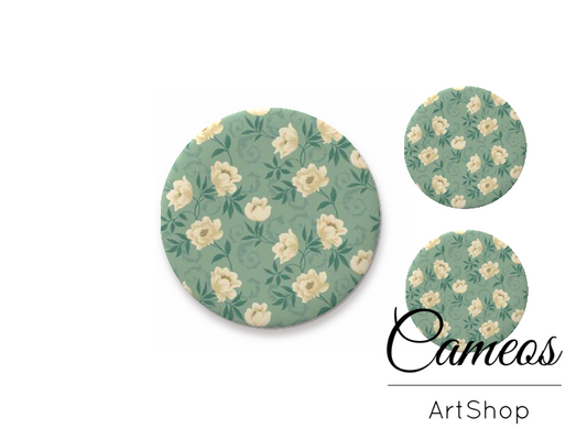 Glass cabochon set 1x25mm and 2x12mm or 1x20mm and 2x10mm, Flowers - S1445 - Cameos Art Shop