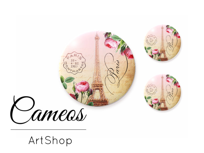 Glass cabochon set 1x25mm and 2x12mm or 1x20mm and 2x10mm, Eiffel tower- S145 - Cameos Art Shop
