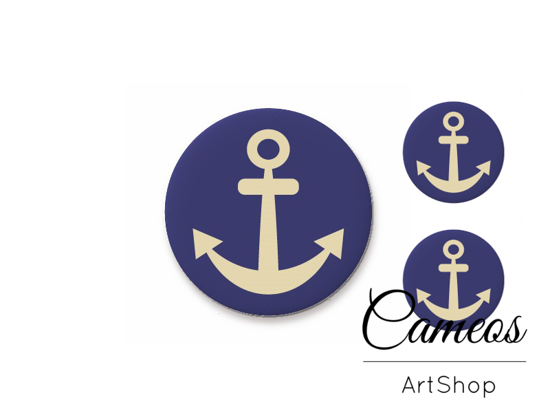 Glass cabochon set 1x25mm and 2x12mm or 1x20mm and 2x10mm, Anchor - S1456 - Cameos Art Shop