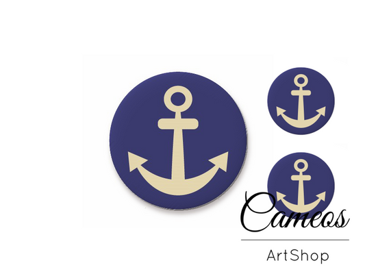 Glass cabochon set 1x25mm and 2x12mm or 1x20mm and 2x10mm, Anchor - S1456 - Cameos Art Shop