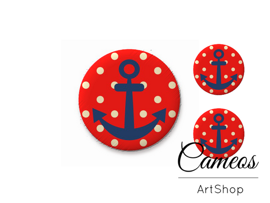 Glass cabochon set 1x25mm and 2x12mm or 1x20mm and 2x10mm, Anchor - S1457 - Cameos Art Shop