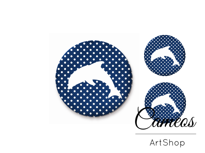 Glass cabochon set 1x25mm and 2x12mm or 1x20mm and 2x10mm, Dolfin - S1458 - Cameos Art Shop