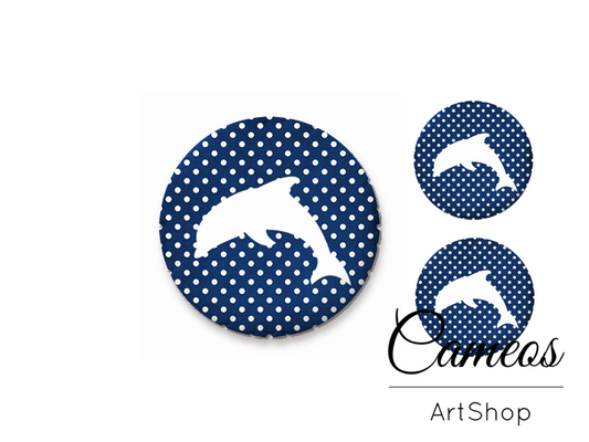 Glass cabochon set 1x25mm and 2x12mm or 1x20mm and 2x10mm, Dolfin - S1458 - Cameos Art Shop
