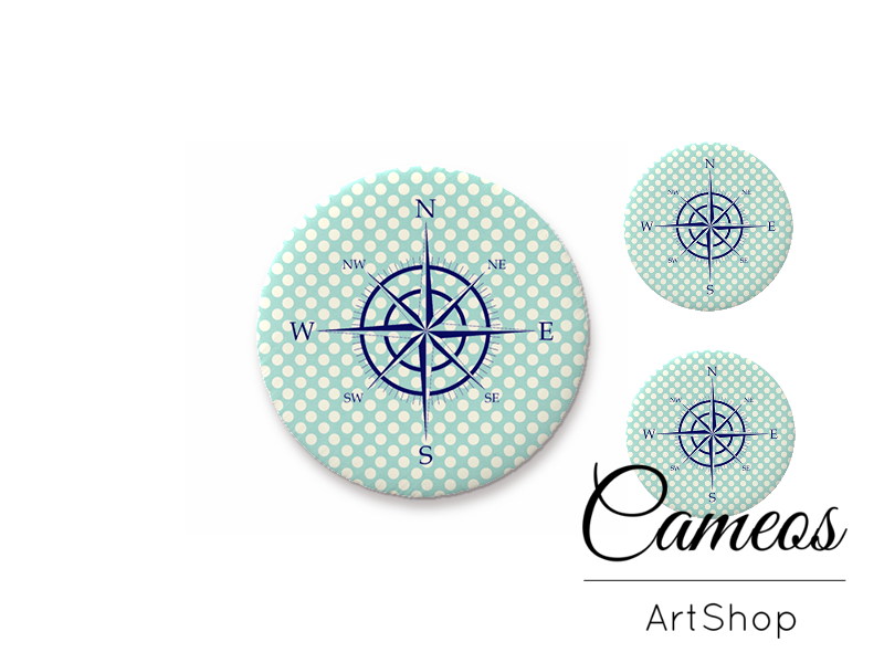 Glass cabochon set 1x25mm and 2x12mm or 1x20mm and 2x10mm, Nautical - S1459 - Cameos Art Shop