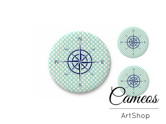 Glass cabochon set 1x25mm and 2x12mm or 1x20mm and 2x10mm, Nautical - S1459 - Cameos Art Shop