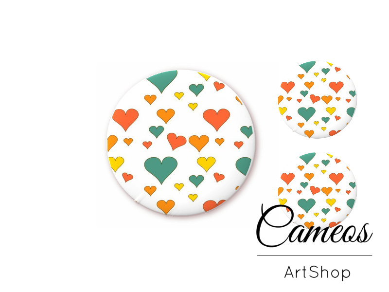 Glass cabochon set 1x25mm and 2x12mm or 1x20mm and 2x10mm, Hearts - S1462 - Cameos Art Shop