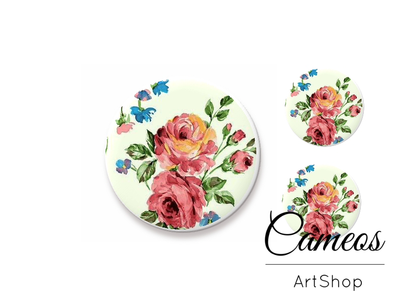 Glass cabochon set 1x25mm and 2x12mm or 1x20mm and 2x10mm, Flowers - S1465 - Cameos Art Shop