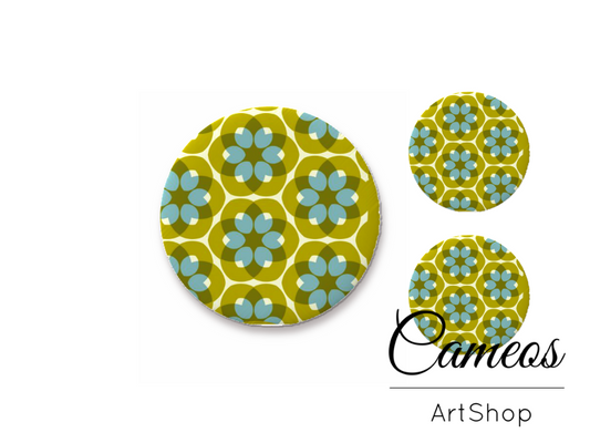 Glass cabochon set 1x25mm and 2x12mm or 1x20mm and 2x10mm, Retro - S1475 - Cameos Art Shop