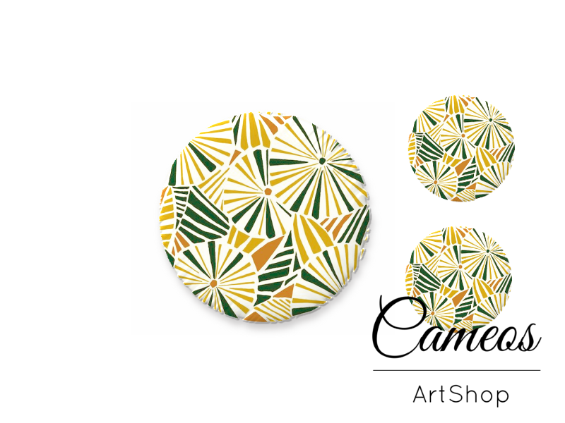 Glass cabochon set 1x25mm and 2x12mm or 1x20mm and 2x10mm, Retro - S1478 - Cameos Art Shop