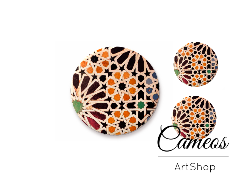 Glass cabochon set 1x25mm and 2x12mm or 1x20mm and 2x10mm, Retro - S1480 - Cameos Art Shop