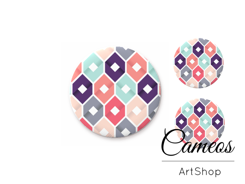 Glass cabochon set 1x25mm and 2x12mm or 1x20mm and 2x10mm, Mosaic - S1481 - Cameos Art Shop