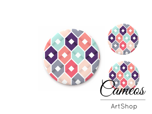 Glass cabochon set 1x25mm and 2x12mm or 1x20mm and 2x10mm, Mosaic - S1481 - Cameos Art Shop