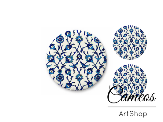 Glass cabochon set 1x25mm and 2x12mm or 1x20mm and 2x10mm, Retro - S1488 - Cameos Art Shop