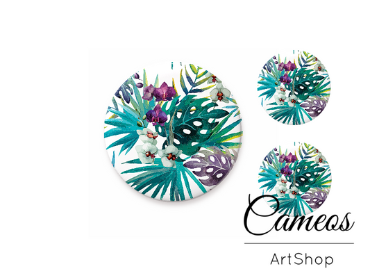 Glass cabochon set 1x25mm and 2x12mm or 1x20mm and 2x10mm, Floral - S1493 - Cameos Art Shop