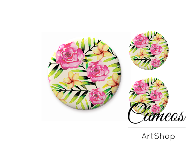 Glass cabochon set 1x25mm and 2x12mm or 1x20mm and 2x10mm, Floral - S1494 - Cameos Art Shop