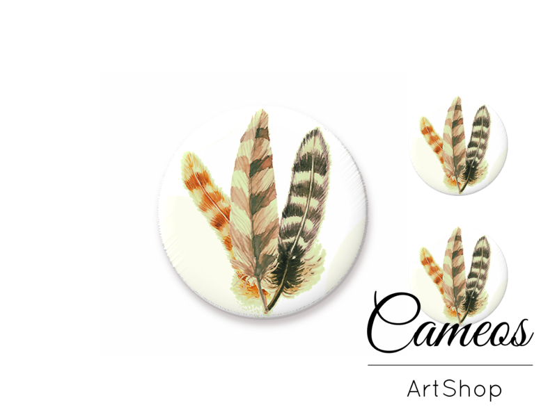 Glass cabochon set 1x25mm and 2x12mm or 1x20mm and 2x10mm, Feather - S1497 - Cameos Art Shop