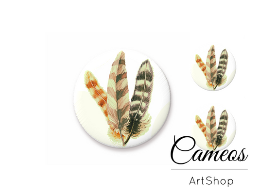 Glass cabochon set 1x25mm and 2x12mm or 1x20mm and 2x10mm, Feather - S1497 - Cameos Art Shop
