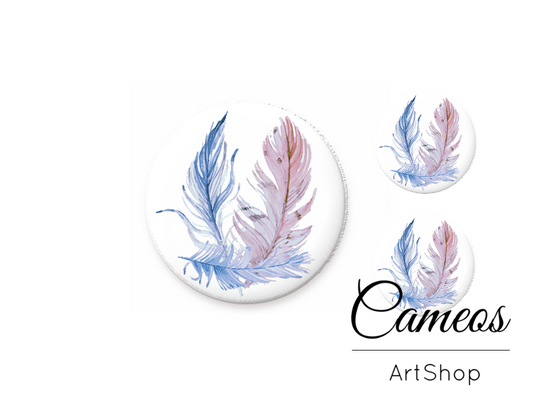 Glass cabochon set 1x25mm and 2x12mm or 1x20mm and 2x10mm, Feather - S1499 - Cameos Art Shop