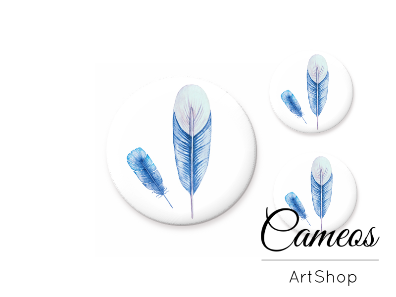 Glass cabochon set 1x25mm and 2x12mm or 1x20mm and 2x10mm, Feather - S1500 - Cameos Art Shop