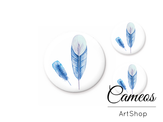 Glass cabochon set 1x25mm and 2x12mm or 1x20mm and 2x10mm, Feather - S1500 - Cameos Art Shop