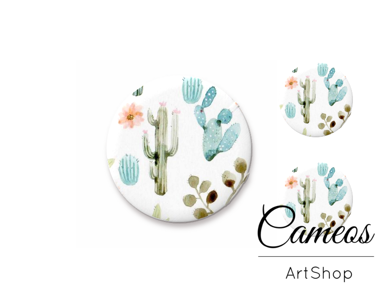 Glass cabochon set 1x25mm and 2x12mm or 1x20mm and 2x10mm,  Cactus- S1504 - Cameos Art Shop