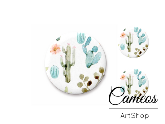 Glass cabochon set 1x25mm and 2x12mm or 1x20mm and 2x10mm,  Cactus- S1504 - Cameos Art Shop