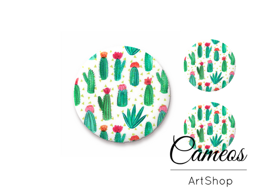 Glass cabochon set 1x25mm and 2x12mm or 1x20mm and 2x10mm,  Cactus- S1511 - Cameos Art Shop