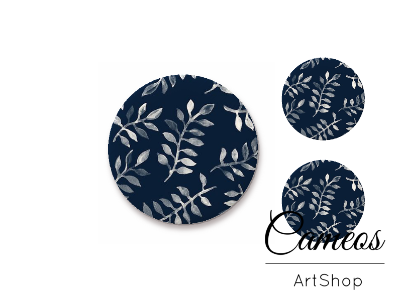 Glass cabochon set 1x25mm and 2x12mm or 1x20mm and 2x10mm,  Blue Flowers- S1512 - Cameos Art Shop