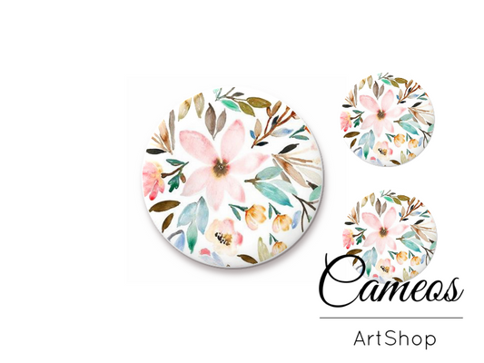Glass cabochon set 1x25mm and 2x12mm or 1x20mm and 2x10mm, Flowers- S1514 - Cameos Art Shop