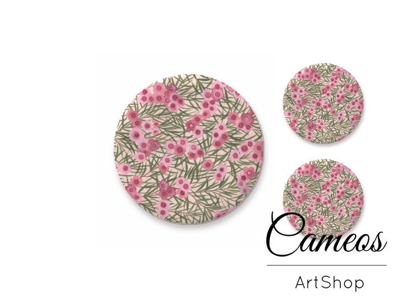 Glass cabochon set 1x25mm and 2x12mm or 1x20mm and 2x10mm, Flowers- S1515 - Cameos Art Shop