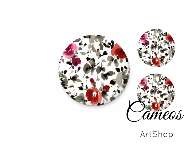 Glass cabochon set 1x25mm and 2x12mm or 1x20mm and 2x10mm, Flowers- S1516 - Cameos Art Shop