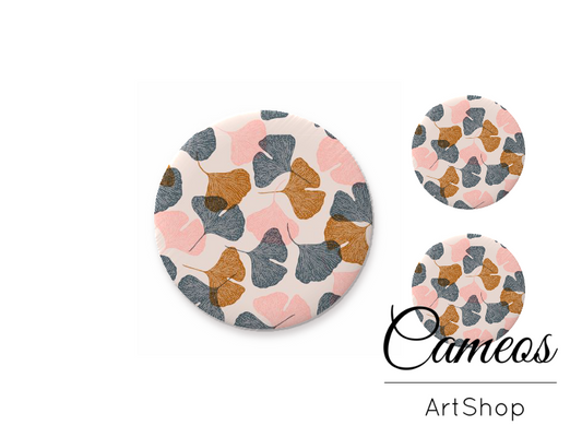 Glass cabochon set 1x25mm and 2x12mm or 1x20mm and 2x10mm, Leaves- S1519 - Cameos Art Shop