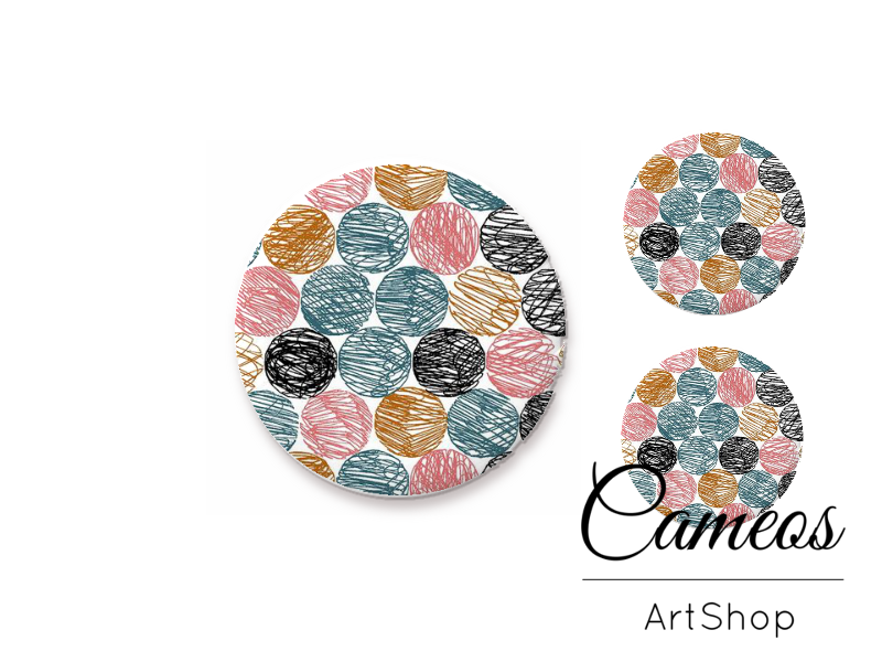 Glass cabochon set 1x25mm and 2x12mm or 1x20mm and 2x10mm, Retro- S1526 - Cameos Art Shop