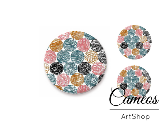 Glass cabochon set 1x25mm and 2x12mm or 1x20mm and 2x10mm, Retro- S1526 - Cameos Art Shop