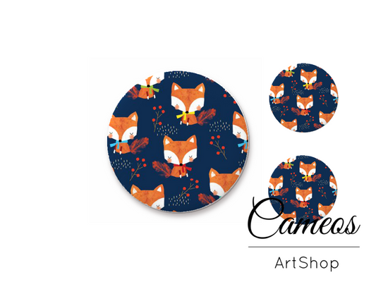 Glass cabochon set 1x25mm and 2x12mm or 1x20mm and 2x10mm, Fox- S1527 - Cameos Art Shop
