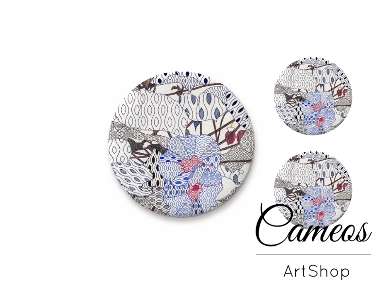Glass cabochon set 1x25mm and 2x12mm or 1x20mm and 2x10mm, Retro- S1529 - Cameos Art Shop