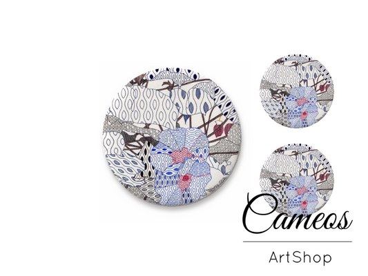 Glass cabochon set 1x25mm and 2x12mm or 1x20mm and 2x10mm, Retro- S1529 - Cameos Art Shop