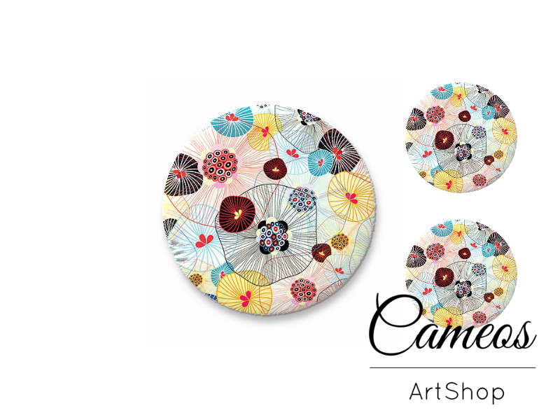 Glass cabochon set 1x25mm and 2x12mm or 1x20mm and 2x10mm, Abstract- S1532 - Cameos Art Shop