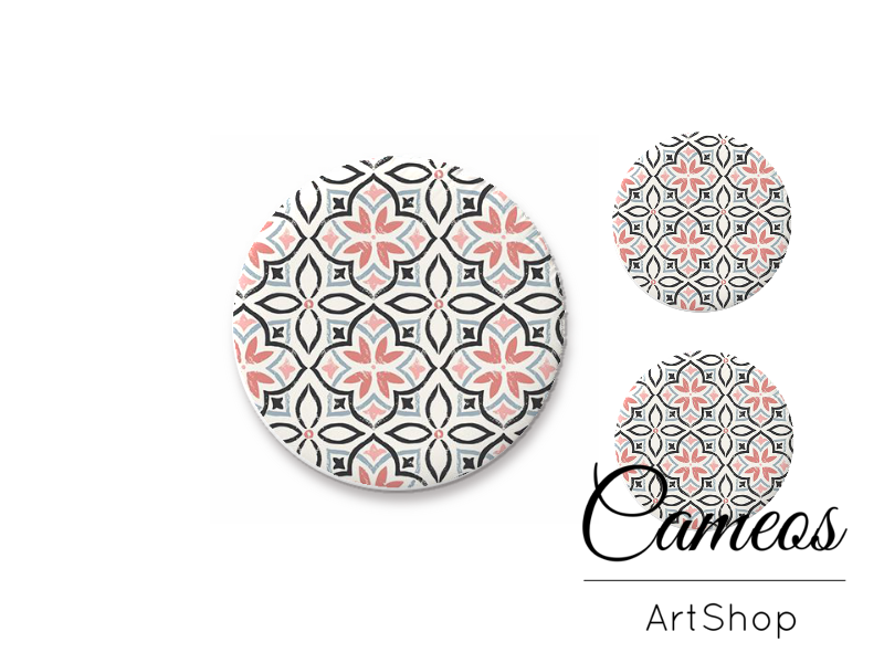 Glass cabochon set 1x25mm and 2x12mm or 1x20mm and 2x10mm, Mosaic- S1541 - Cameos Art Shop