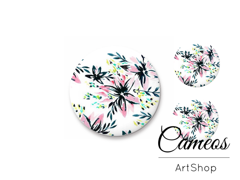 Glass cabochon set 1x25mm and 2x12mm or 1x20mm and 2x10mm, Floral- S1543 - Cameos Art Shop